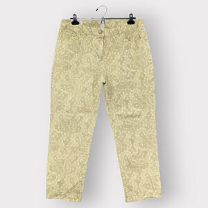Chico's Skimmer Pants‎ Women 12 (2) Yellow Floral Stretch 5-Pocket Design O20